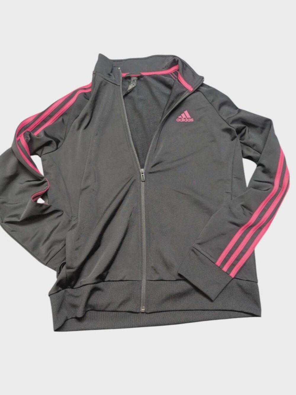 Adidas Black Zip Track Jacket Pink Stripes - Picture 2 of 10